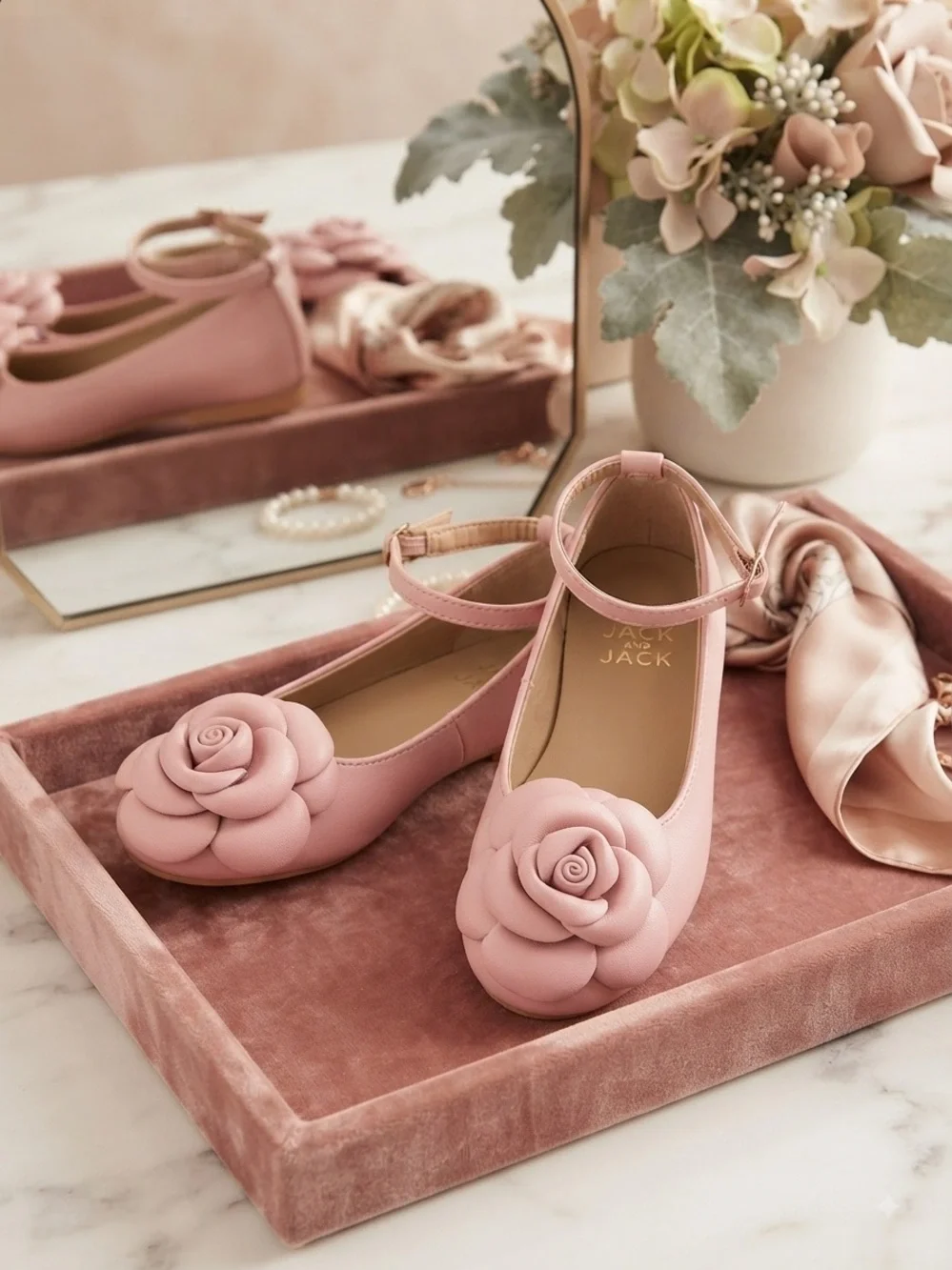 Janie and Jack Pink Floral Ballet Flats with Ankle Strap